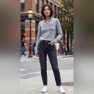 DKNY Jeans Grey Quarter-Zip Pullover Sweater Mock Neck Ribbed Knit